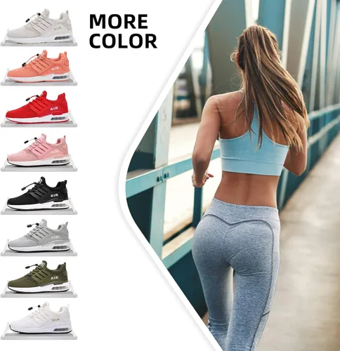 Vista 7 de BOGOVER Zapatillas de correr para mujer, transpirables, con amortiguación de aire, elásticas, sin amarre, cordones