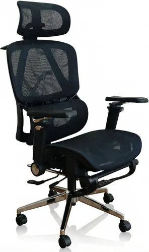 Vista 2 de Silla de oficina ergonómica avanzada de malla con soporte lumbar ajustable, reposacabezas y reposabrazos 3D, edición Pro (negro, pp)
