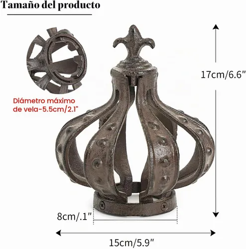 Vista 6 de Sungmor Escultura de corona de hierro fundido, marrón antiguo con acento