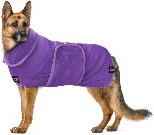 Vista 22 de Tuff Pupper Bata de baño para perro de secado rápido, toalla de felpa de 800 GSM, bata de baño súper absorbente para mascotas y cachorros, capucha
