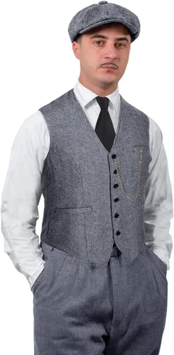 Vista 2 de TOGROP Chaleco de disfraz de los años 20 para hombre, sombrero y accesorios para reloj de bolsillo, juego de accesorios para fiesta de adultos