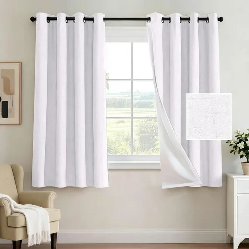 Vista 117 de H.VERSAILTEX Cortina 100% opaca para dormitorio, 63 pulgadas de largo, con ojales, cara de lino, bloqueo de luz completa, cortina para sala de Arena