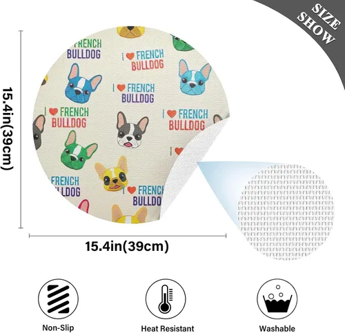 Vista 4 de Cool Dogs Beige Circular Table Placemats, Heat Resistant Non Slip Placemats Round for Kitchen one sizex1