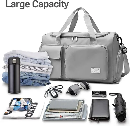 Vista 4 de Bolsa deportiva de gimnasio con compartimento para zapatos, bolsa de viaje con bolsillo separado seco húmedo para hombres y mujeres, bolsa de noche