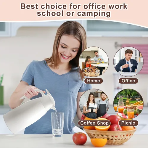 Vista 6 de Norme 2 jarras térmicas de café de acero inoxidable aisladas para líquidos calientes, dispensador térmico de jarra con cepillos para mantener