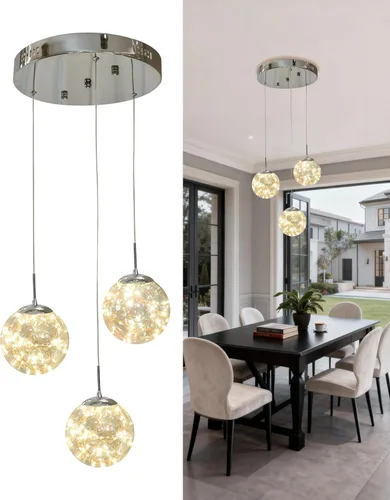 Vista 12 de Lámparas colgantes modernas para isla de cocina, lámpara colgante esférica, pequeño candelabro colgante de cristal para dormitorio, entrada, sala