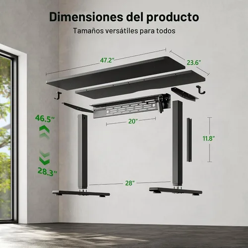 Vista 2 de FEZIBO Escritorio eléctrico de pie con barra transversal en forma de L y sistema de gestión de cables, escritorio de pie de 48 x 24 pulgadas
