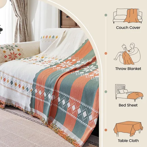 Vista 8 de 71"x71" Reversible Boho Chenille Couch Cover Sofa Slipcover for Dogs Fade-Resistant Sofa Cover for 2-3 Cushion, L-Shape Sectional Sofa Soft