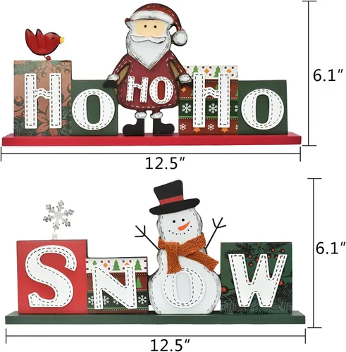 Vista 5 de HOHOHO SNOW - Decoración de mesa de Navidad de madera, muñeco de nieve de Papá Noel, letrero de letras HOHOHO, decoración de mesa de Navidad, centro