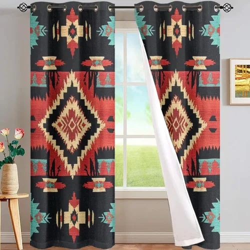 Vista 53 de Dreaweet African Tribal Blackout Curtains 63 Inch Long 2 Panels Set Bohemian Ethnic Geometric Grommet Top Thermal Insulated Curtains for Living Room