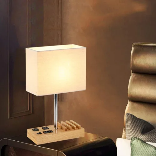 Vista 7 de Lámpara de escritorio Dreamholder con 3 puertos de carga USB, lámpara de mesa con 2 tomas de CA y 3 soportes de teléfono, lámpara de mesita de noche