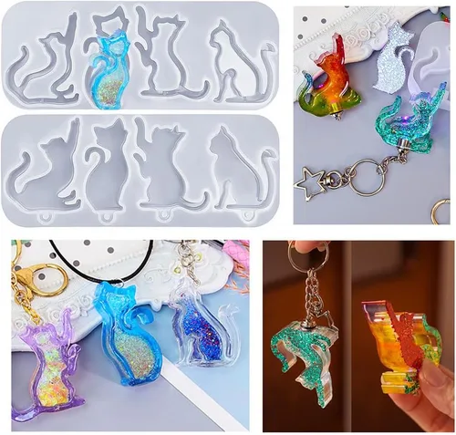 Vista 9 de Molde de resina para gatos, lindos moldes de silicona epoxi para colgante, molde de fundición para joyería de bricolaje, collar, aretes, ornamento