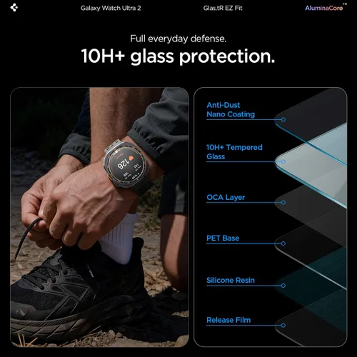 Vista 4 de Spigen GlasTR EZ FIT Screen Protector for Galaxy Watch Ultra 2 AluminaCore aluminum-enhanced 10H+ tempered glass, Auto-align tray, 100% clarity