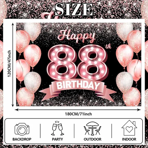 Vista 14 de Cartel de feliz cumpleaños décimo oro rosa, telón de fondo, saludos a 10 años, globos de confeti, decoración temática para niñas de 10 años