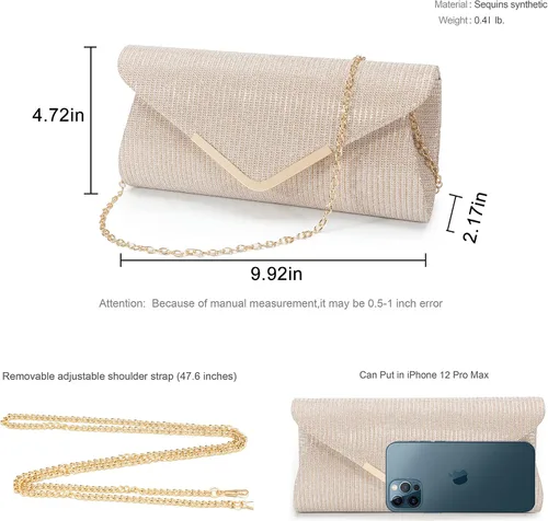 Vista 4 de Bolsos de mano brillantes para mujer, bolso de noche para mujer, bolso de mano para mujer, bolso de mano para fiesta, graduación, boda