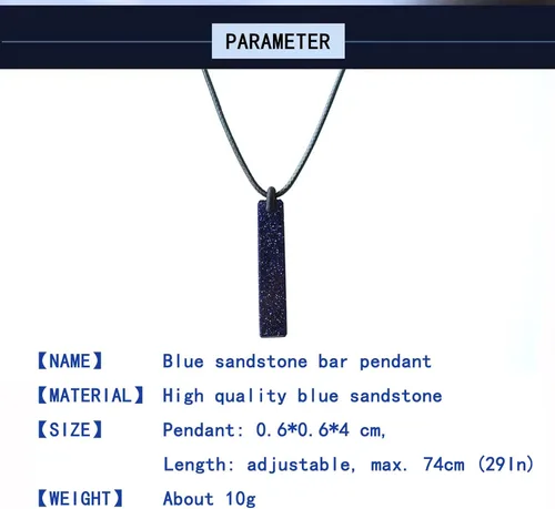 Vista 6 de Collar con colgante de cristal curativo de piedra arenisca azul, collar con colgante de cuarzo rectangular, barra cuboide vertical, collar de barra