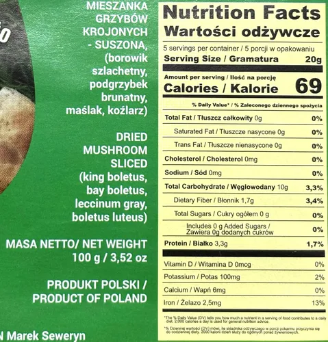 Vista 2 de Seweryn Setas secas Wild Forest Mix en rodajas 3.52 oz / 100 g Producto de Polonia