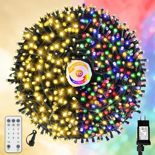 Vista 8 de Chuya Luces de Navidad para interiores y exteriores, luces de árbol de Blanco cálido y multicolor