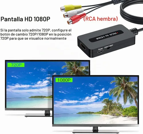 Vista 7 de Convertidor de cable RCA a HDMI hembra con cables HDMI y RCA, convertidor compuesto AV a HDMI CVBS, interruptor de salida Full HD 720P/1080P