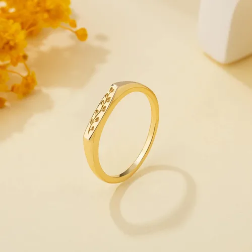 Vista 7 de YeGieonr - Anillo hecho a mano con flores, declaración minimalista y grabado botánico, joyería personalizable y delicada para mujeres y niñas