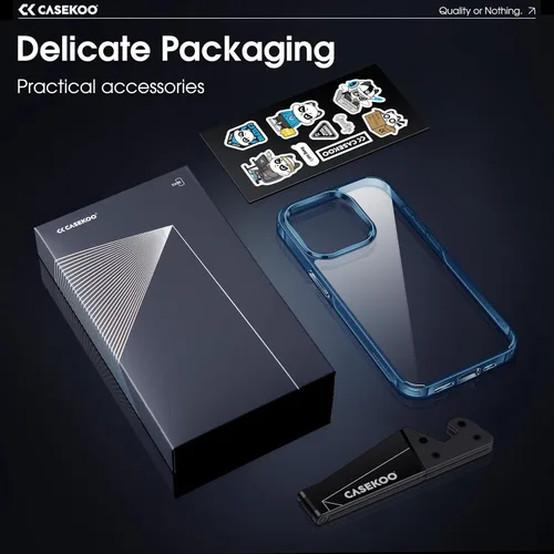 Vista 8 de CASEKOO Funda azul para iPhone 15 Pro Max, tecnología nunca amarilla, protección de grado militar de 10 pies, funda delgada transparente