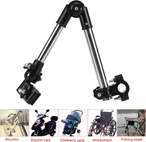 Vista 3 de Soporte de montaje para paraguas, de acero inoxidable ajustable de 360°, para silla de ruedas, para bicicleta, soporte de paraguas elástico negro