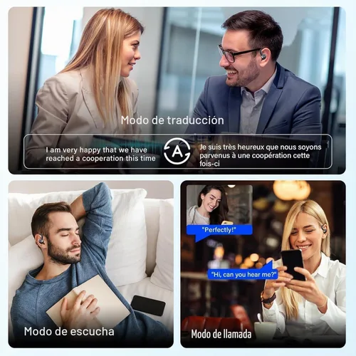 Vista 5 de Auriculares de traducción AI en tiempo real, 164 audífonos de traductor de idiomas, 3 en 1 Bluetooth 5.4 auriculares de traducción con 5 modos