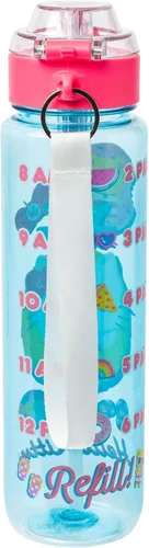 Vista 3 de Silver Buffalo Sanrio Hello Kitty Pool Party - Botella de agua de plástico azul con tapa de bloqueo, correa y rastreador de hidratación, 33 onzas