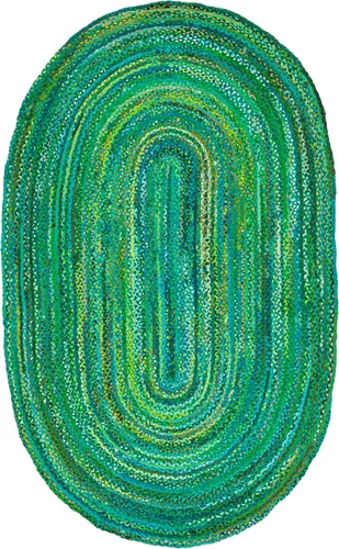 Vista 3 de SAFAVIEH - Colección Trenzada Alfombra de área - 5' x 8' Ovalada, Verde, Algodón Reversible Hecho a Mano de Cabaña de Campo, Ideal para Áreas