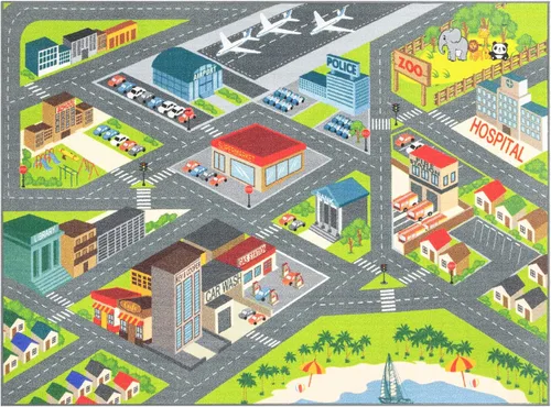 Vista 14 de KC Cubs 8x10 Alfombra de Carretera con Animales Safari para Coches de Juguete – Alfombra de Juego Educativa para Niños, Pequeños, Guardería, Aula
