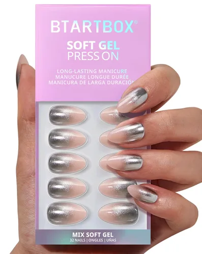 Vista 32 de BTArtbox Uñas Postizas Blancas Cortas a Presión - Uñas Postizas de Gel Suave en Forma de Almendra, Uñas Blancas con Pegamento para Uñas, Uñas
