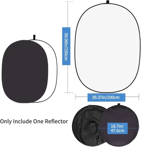 Vista 2 de 4.92X3.28 pies (1.5mX1m) 2 en 1 Reflector plegable de muselina de poliéster negro y blanco, fondo de fotografía portátil, reversible, con bolsa