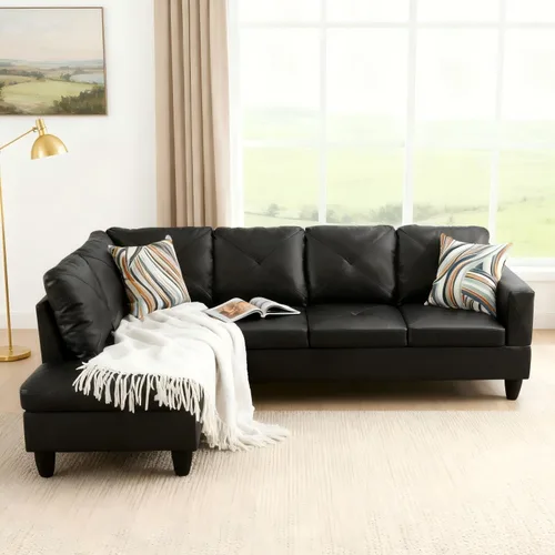 Vista 7 de Sofá seccional en forma de L con chaise, 3 piezas de sofá modular convertible para juegos de muebles de sala de estar y apartamentos pequeños