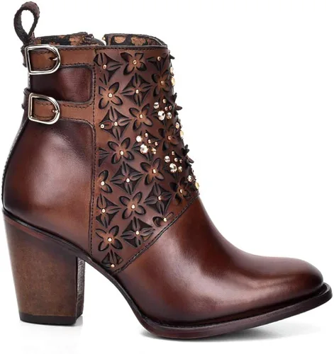 Vista 4 de Cuadra Botines para mujer en piel bovina con cristales y cremallera