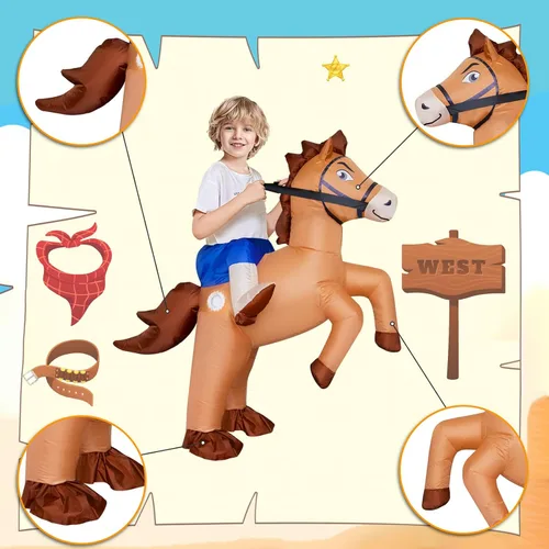 Vista 7 de Stegosaurus Disfraz inflable de caballo para niños, Halloween, montar a caballo, vaquero, disfraces divertidos para niños y niñas, fiesta de cosplay