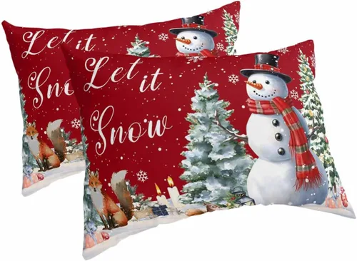 Vista 18 de Fundas de almohada de invierno con copos de nieve de tamaño estándar, 2 paquetes de fundas de almohada suaves para cama, fundas de almohada lumbar