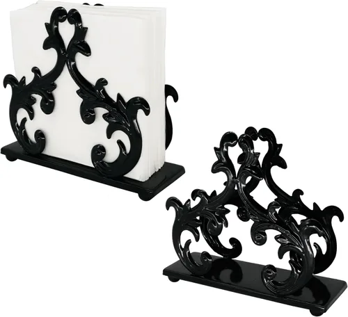 Vista 8 de Owlgift Servilletero Barroco Negro – Soporte Decorativo de Metal para Servilletas de Mesa, Correo u Organizador de Facturas – 6 x 2 x 5.3 Pulgadas