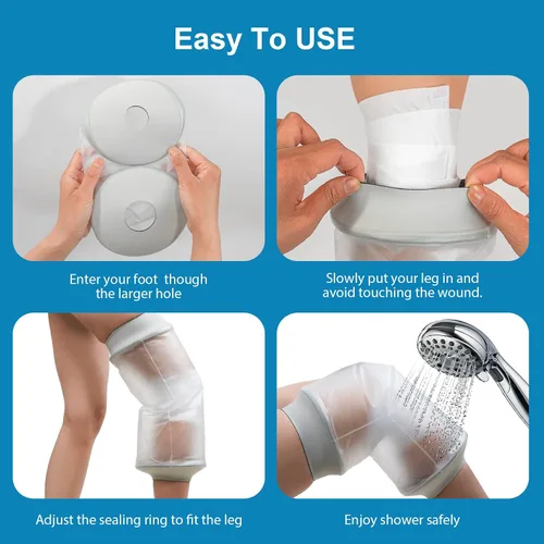 Vista 6 de Funda impermeable para yeso de rodilla para ducha, Fundas de bolsa de yeso herméticas - Protector de ducha para cirugía de reemplazo de rodilla