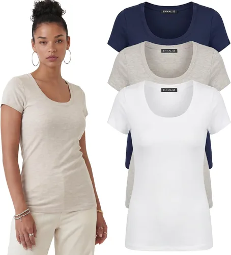 Vista 46 de Emmalise - Camiseta de manga corta para mujer, cuello redondo, estilo básico, pack de valor, tallas junior y grandes