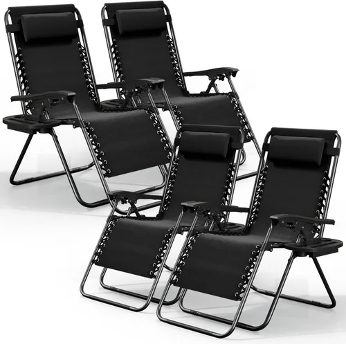 Vista 29 de Nestl Sillas de gravedad cero, juego de 2, silla de patio al aire libre con almohadas y bandejas portavasos, silla reclinable plegable de malla