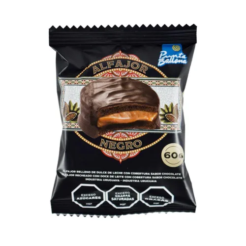 Vista 2 de Punta Ballena Alfajor Negro – Alfajor Extra Chocolate con Relleno Dulce de Leche de Uruguay, 60 g (2.12 oz) cada una, Caja de 12