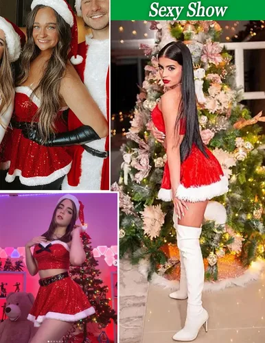 Vista 5 de Avidlove Conjunto de lencería de Navidad para mujer, lencería de Papá Noel, disfraz de lentejuelas, ropa de dormir