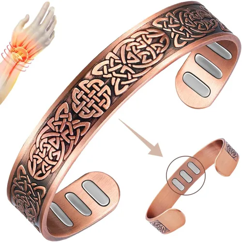 Vista 13 de Vicmag Pulsera de Cobre para Hombres Pulsera Magnética de Fuerza 9X para Hombres 99% Cobre Puro con Imanes de 5000 Gauss, Caja de Presentación