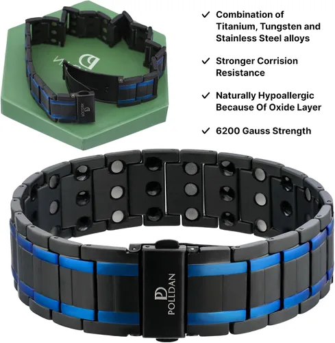 Vista 2 de Pulsera magnética para hombre, 6200 Gauss Power, elegante titanio negro con cierre de metal y longitud ajustable, 3 veces de fuerza, regalo para él