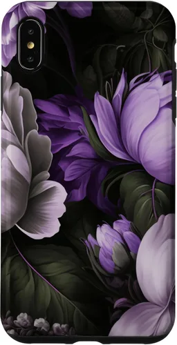 Vista 7 de Funda con estampado floral de flores de peonía púrpura y gris lavanda para iPhone 15