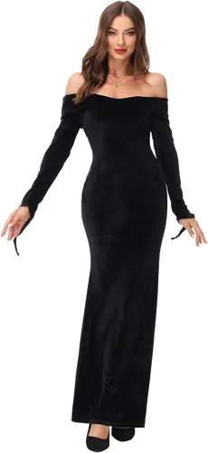 Vista 2 de LUYANA Addams - Disfraces familiares de Halloween para adultos, vestidos largos para cosplay