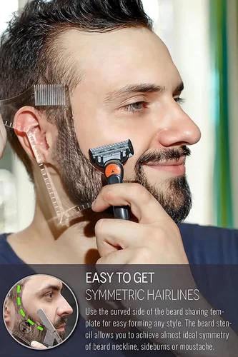 Vista 8 de Herramienta para moldear la barba para hombre con peine incorporado, plantilla transparente, plantillas de peine de peinado para patillas de bigote