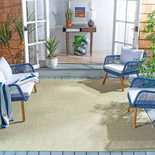 Vista 22 de SAFAVIEH Alfombra lavable para exteriores, colección Courtyard de 2.3 x 6.7 pies, beige y azul aguamarina, no desprende pelusa y es fácil
