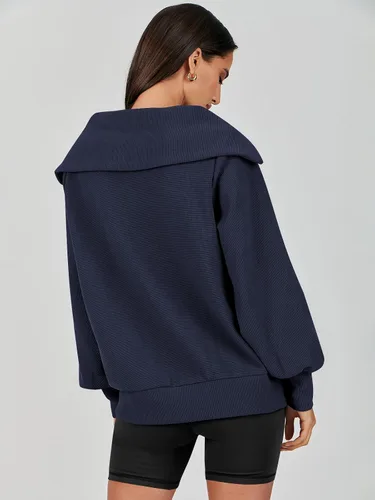 Vista 3 de ANRABESS Sudadera de manga larga con cremallera de un cuarto para mujer, sudadera de manga larga con media cremallera, moda 2024