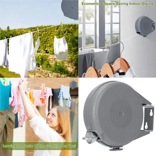 Vista 2 de Magik Línea de ropa retráctil de 49 pies para colgar y secar portátil (1 paquete, plateado)
